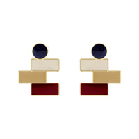 Tan & 18k Gold-Plated Geometric Stud Earrings