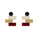Tan & 18k Gold-Plated Geometric Stud Earrings