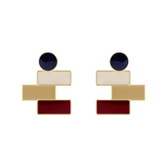 Tan & 18K Gold-Plated Geometric Stud Earrings