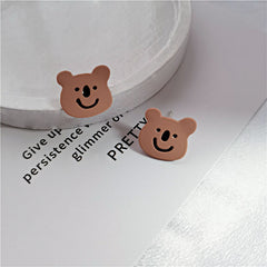 Brown Enamel & Silver-Plated Bear Stud Earrings