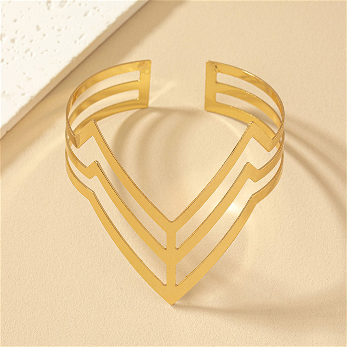 18K Gold-Plated Chevron Sheild Bypass Arm Cuff, dainty minimalist design, styled look