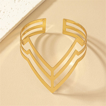 18K Gold-Plated Chevron Sheild Bypass Arm Cuff, dainty minimalist design, styled look