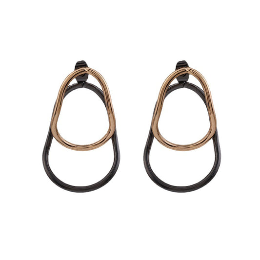 Two-Tone Double Oval Ear Jackets, drop earrings for women, botanical inspired, front view