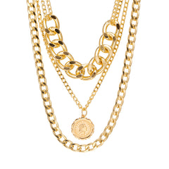 Stunning 18K gold-plated curb chain necklace adorned with a chic coin charm, ideal for adding a touch of elegance to your look.