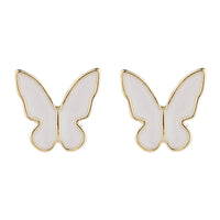 White Enamel & 18k Gold-Plated Butterfly Stud Earrings