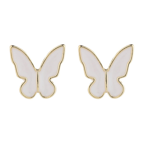 White Enamel & 18k Gold-Plated Butterfly Stud Earrings
