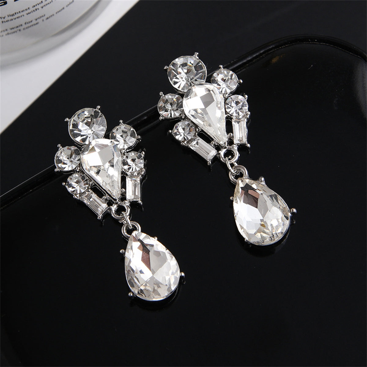 Crystal and Cubic Zirconia Silver-Plated Pear Drop Earrings, silver drop earrings for women, everyday style, side view
