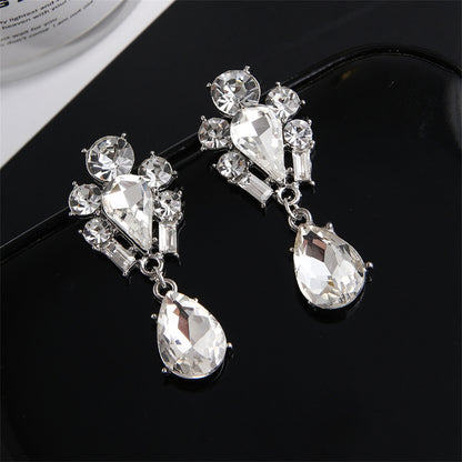 Crystal and Cubic Zirconia Silver-Plated Pear Drop Earrings, silver drop earrings for women, everyday style, side view
