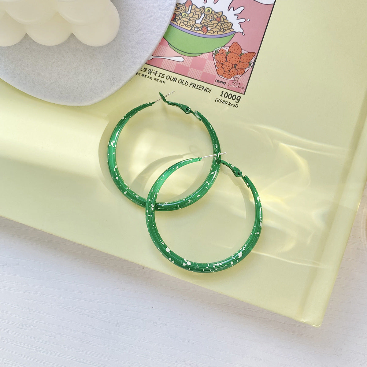 Green Enamel & Silver-Plated Hoop Earrings