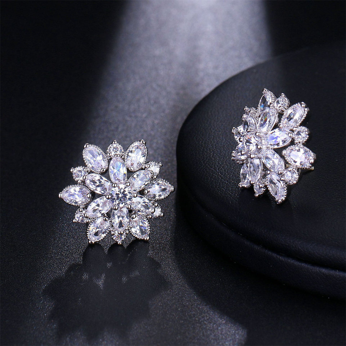 Cubic Zirconia & Crystal Silver-Plated Snowflake Stud Earrings