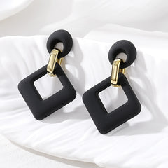Black Enamel & 18K Gold-Plated Open Rhombus Drop Earrings