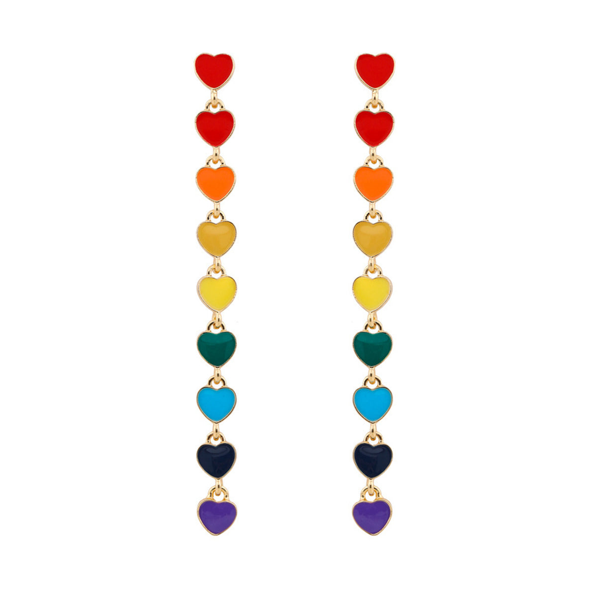 Red Enamel & 18K Gold-Plated Multicolor Heart Chain Drop Earrings
