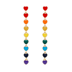 Red Enamel & 18K Gold-Plated Multicolor Heart Chain Drop Earrings