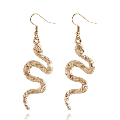 18K Gold-Plated Snake Drop Earrings, gold drop earrings for women, everyday style, side view