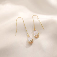 Crystal & 18K Gold-Plated Floral Threader Earrings