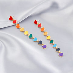 Red Enamel & 18K Gold-Plated Multicolor Heart Chain Drop Earrings