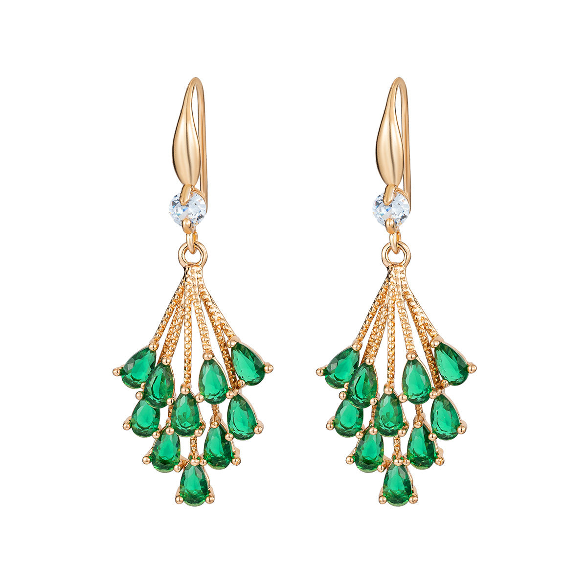 Green Crystal & Cubic Zirconia Goldtone Drop Tassel Hook Earrings