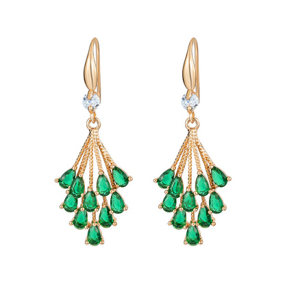 Green Crystal & Cubic Zirconia Goldtone Drop Tassel Hook Earrings