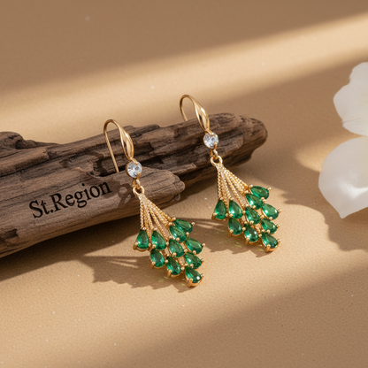Green Crystal & Cubic Zirconia Goldtone Drop Tassel Hook Earrings - Street Region