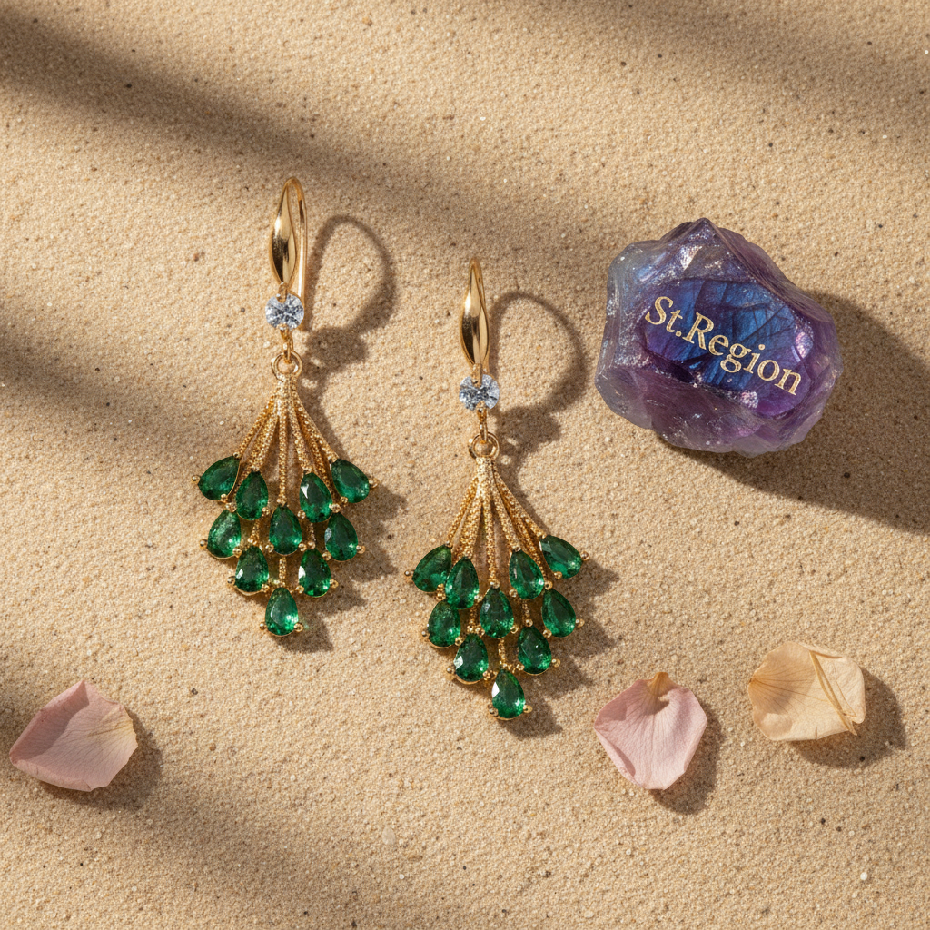 Green Crystal & Cubic Zirconia Goldtone Drop Tassel Hook Earrings - Street Region
