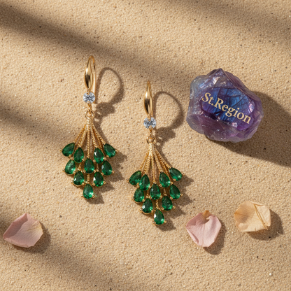Green Crystal & Cubic Zirconia Goldtone Drop Tassel Hook Earrings - Street Region