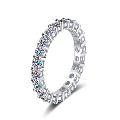 Clear Crystal and Silver-Plated Eternity Band Ring, silver statement rings for women, elegant gift for her, front view