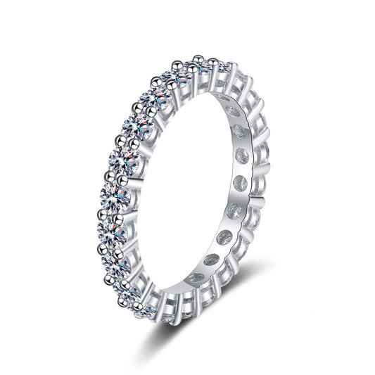 Clear Crystal and Silver-Plated Eternity Band Ring, silver statement rings for women, elegant gift for her, front view