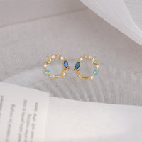 Blue Crystal & Cubic Zirconia 18k Gold-Plated Moon & Star Stud Earrings