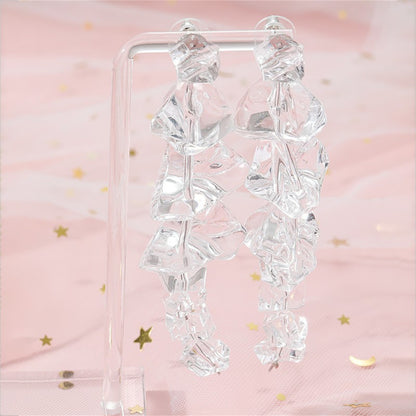 Clear Acrylic and Silver-Plated Icicle Drop Earrings, silver drop earrings for women, botanical inspired, side view