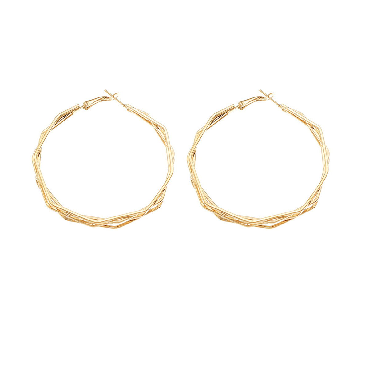 18K Gold-Plated Polygon Layered Hoop Earrings, vintage-inspired design, styled look