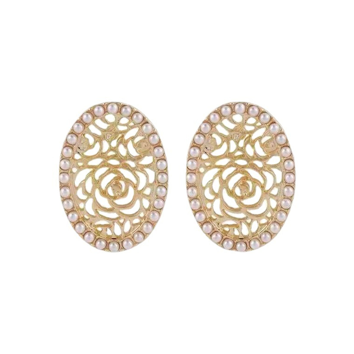 Pearl & 18K Gold-Plated Intricate Circle Stud Earrings