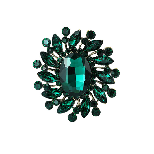 Green Crystal and Cubic Zirconia Flower Brooch, brooch pin, dainty minimalist design, front view