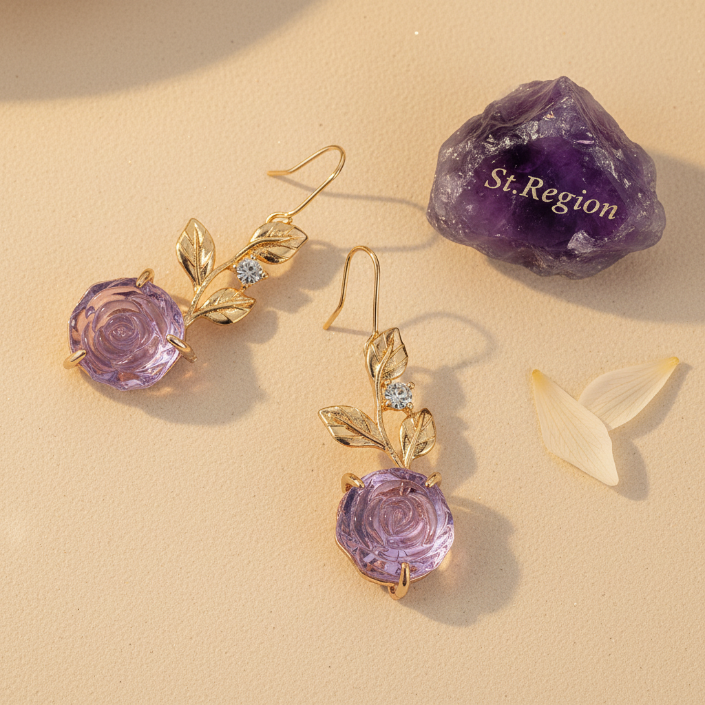 Purple Resin & Cubic Zirconia Goldtone Flower Dangle Earrings - Street Region