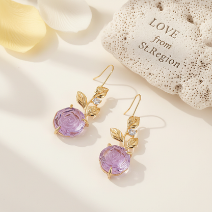 Purple Resin & Cubic Zirconia Goldtone Flower Dangle Earrings - Street Region