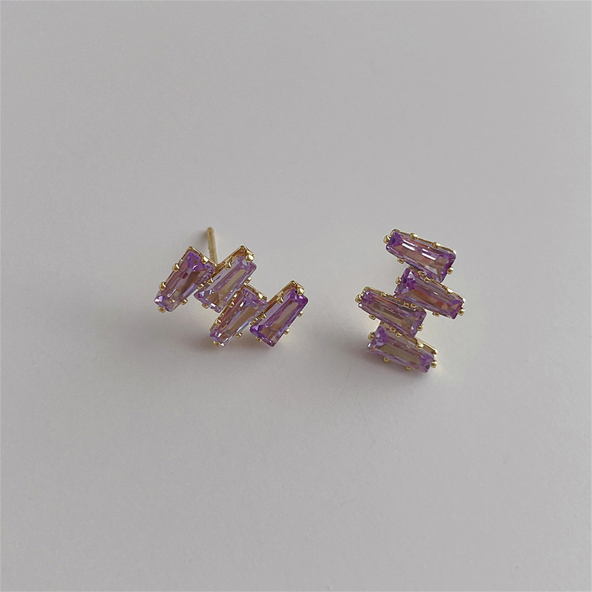 Purple Crystal and 18K Gold-Plated Geometric Stud Earrings, gold stud earrings for women, styled look
