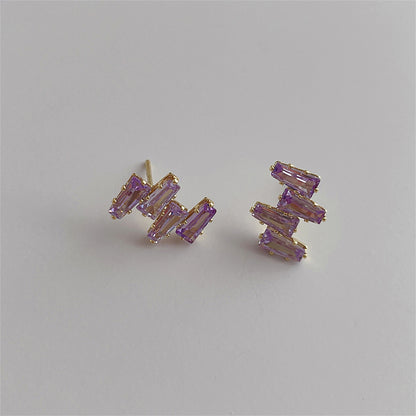 Purple Crystal and 18K Gold-Plated Geometric Stud Earrings, gold stud earrings for women, styled look