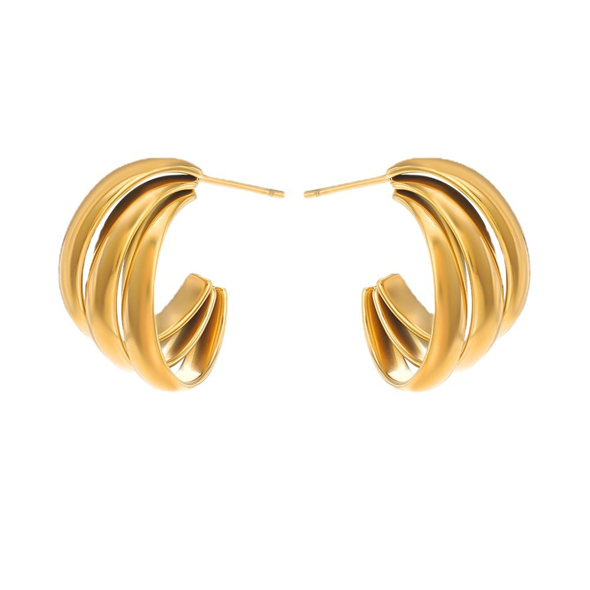 18K Gold-Plated Stacked Hoop Huggie Earrings, gold huggie earrings, dainty minimalist design, styled look