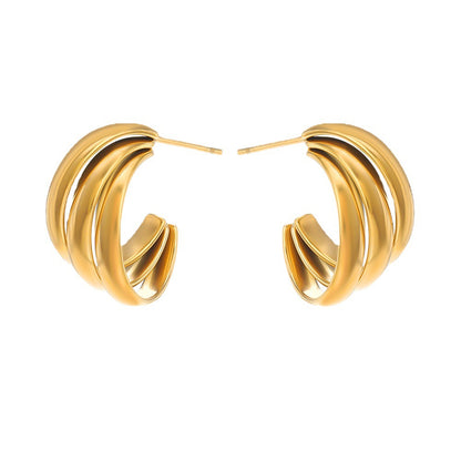 18K Gold-Plated Stacked Hoop Huggie Earrings, gold huggie earrings, dainty minimalist design, styled look