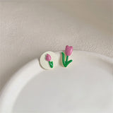 Pink & Silver-Plated Tulip Stud Earring Set