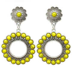 Yellow Turquoise & Silver-Plated Flower Drop Earrings