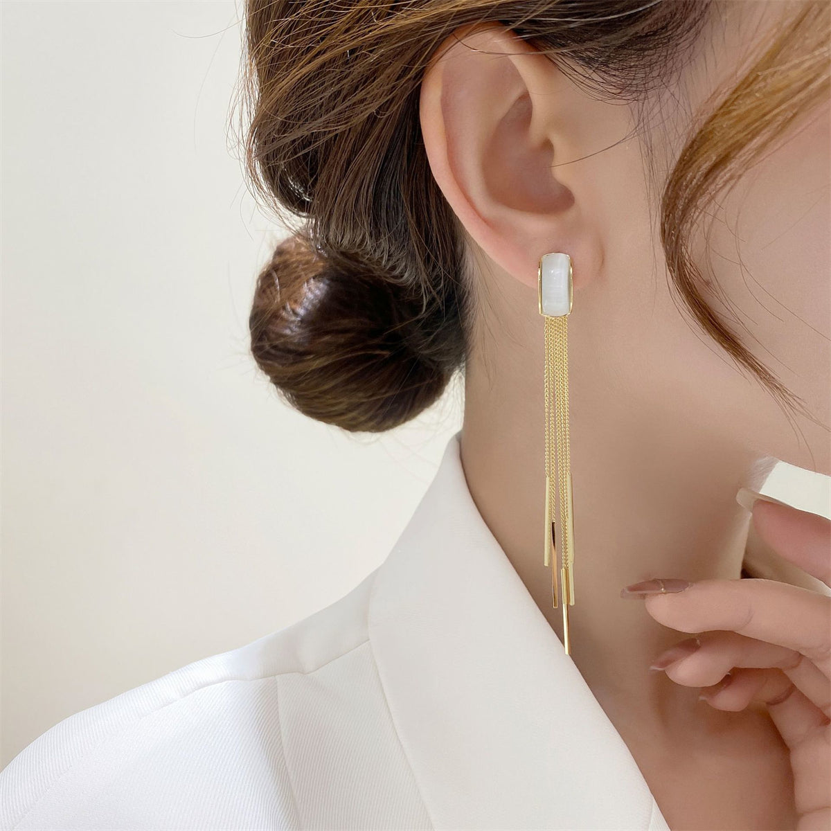 Cat's Eye & 18K Gold-Plated Tassel Drop Earrings
