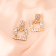 Pearl & 18K Gold-Plated Open Square Drop Earrings