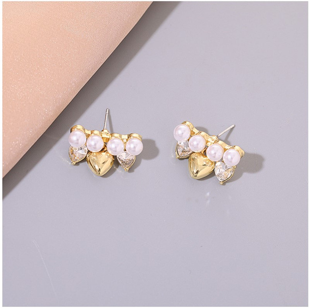 Cubic Zirconia & Pearl 18K Gold-Plated Heart Drop Earrings