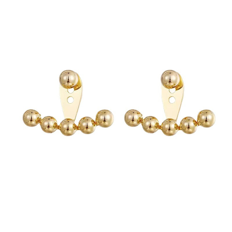 18K Gold-Plated Beaded Ear Jackets, gold stud earrings for women, elegant gift for her, front view