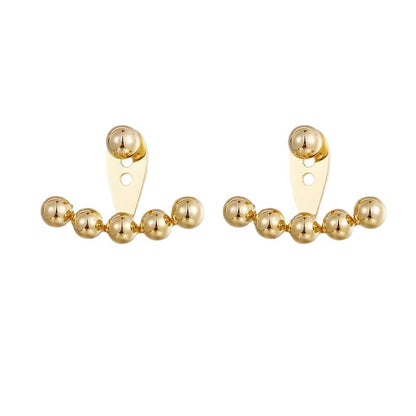 18K Gold-Plated Beaded Ear Jackets, gold stud earrings for women, elegant gift for her, front view