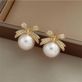 Cubic Zirconia & Pearl Bow Stud Earrings