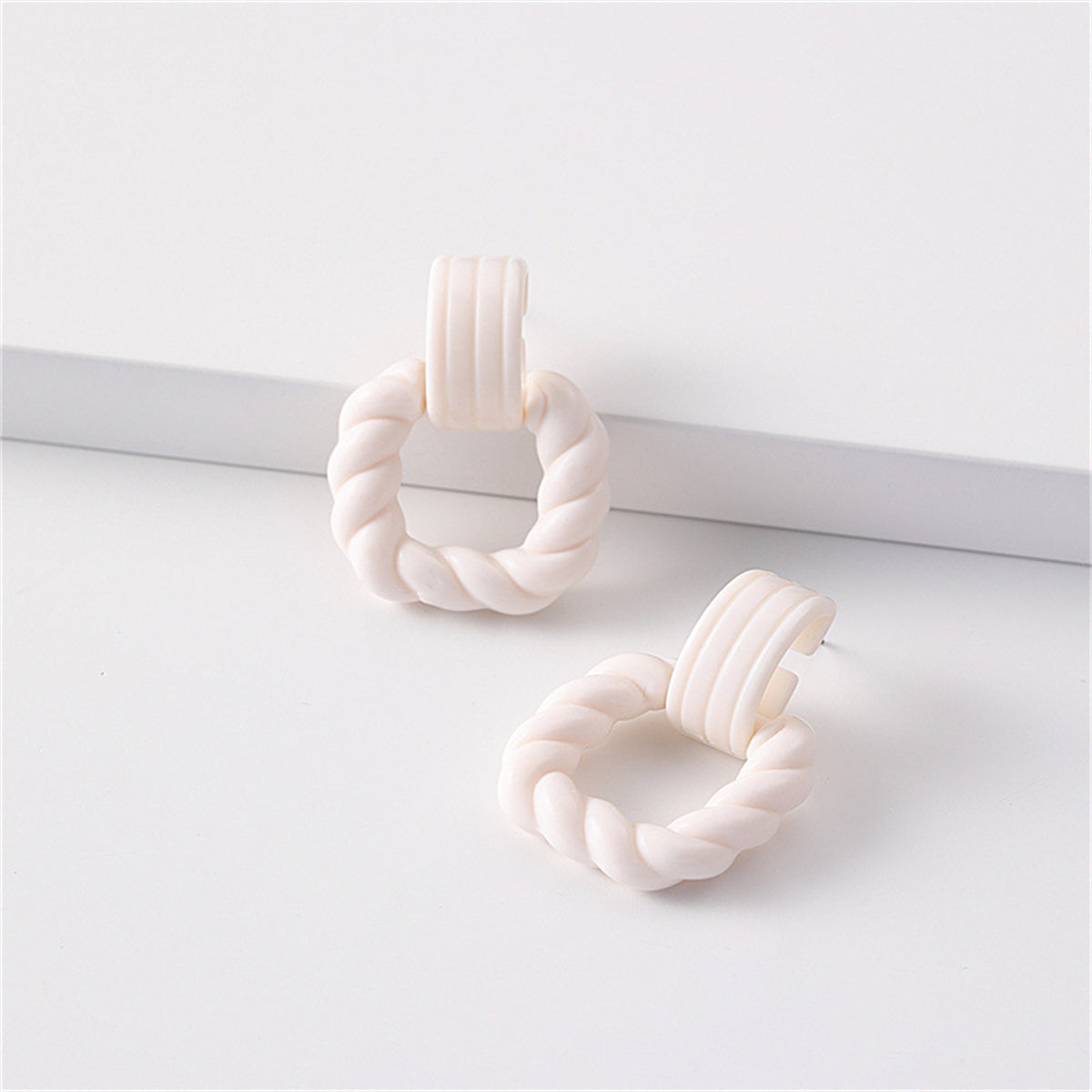 White Resin and Silver-Plated Twine Square Drop Earrings, silver drop earrings for women, botanical inspired, lifestyle look