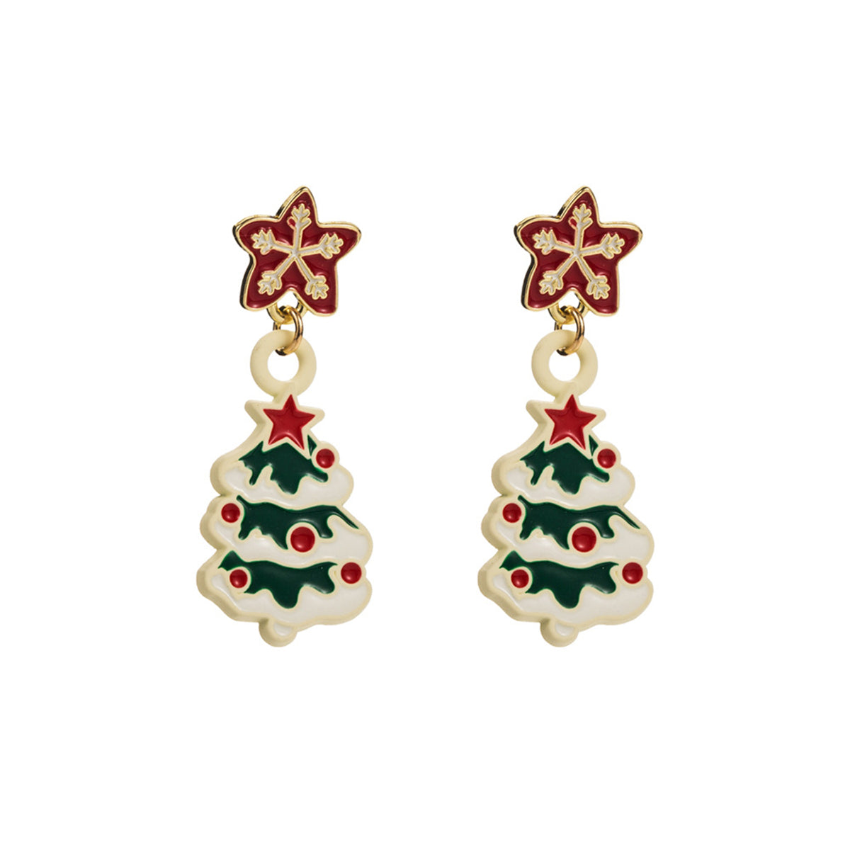 Enamel and 18K Gold-Plated Christmas Tree Dangle Earring, gold drop earrings for women, lifestyle look
