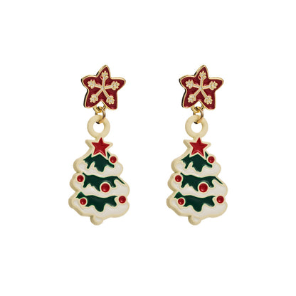 Enamel and 18K Gold-Plated Christmas Tree Dangle Earring, gold drop earrings for women, lifestyle look