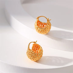 Beautifully crafted 18K gold-plated hoop earrings, showcasing a unique basket style for a fashionable touch.